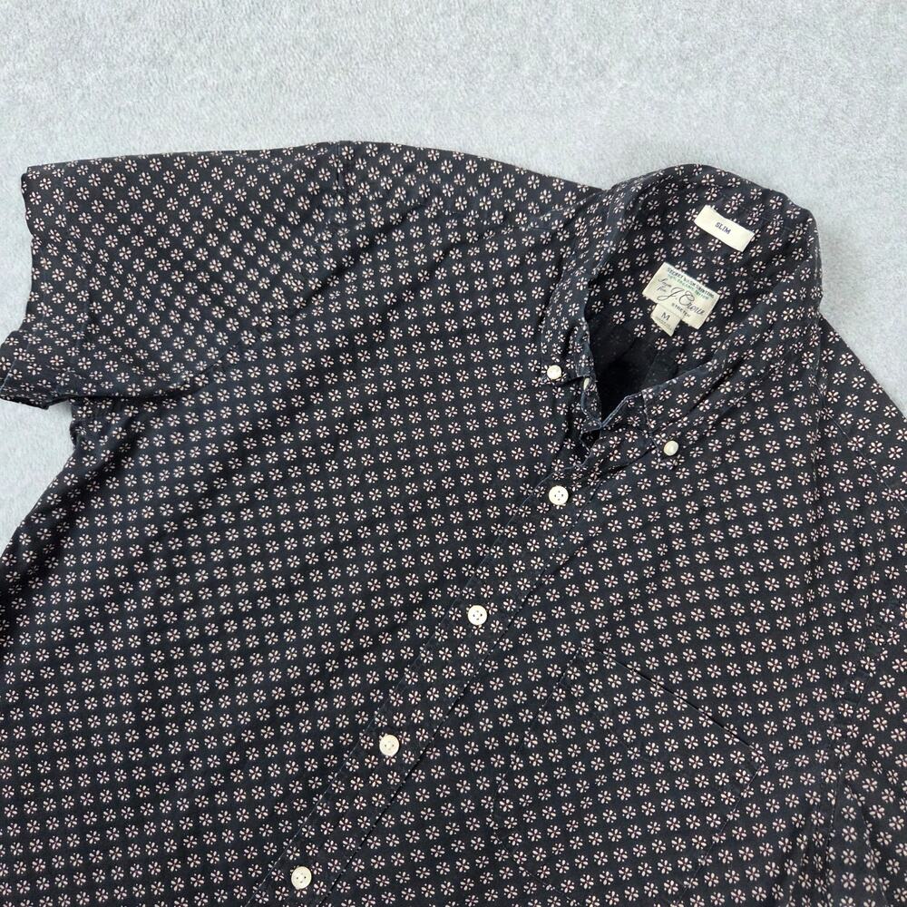 J.Crew Mens Medium Slim Black Short Sleeve Button Down Shirt Tan Geometric Print
